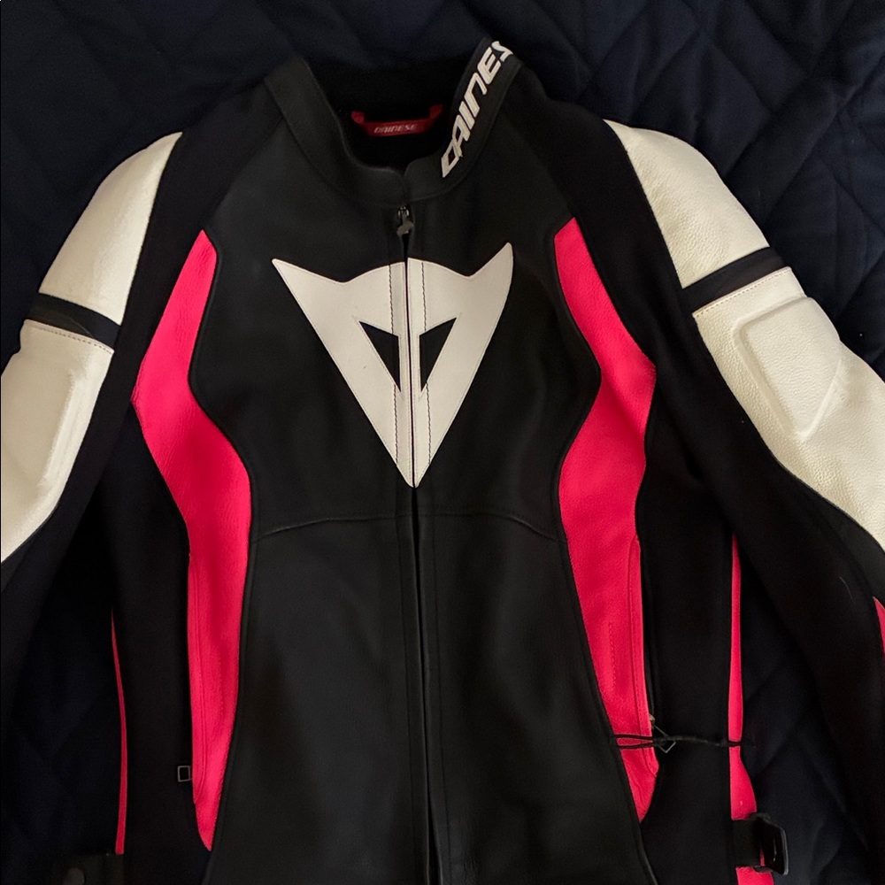 Dainese Women's Black and Pink Leather Motorcycle Jacket